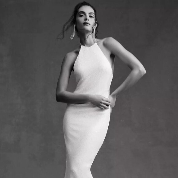 Anthropologie Ronny Kobo White Sequin Halter Dress - Picture 1 of 11